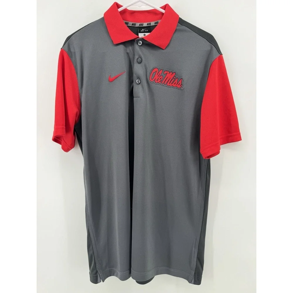 Ole Miss Rebels Nike Golf Polo Shirt Mens M Red / Gray Short Sleeve‎ Dri-Fit